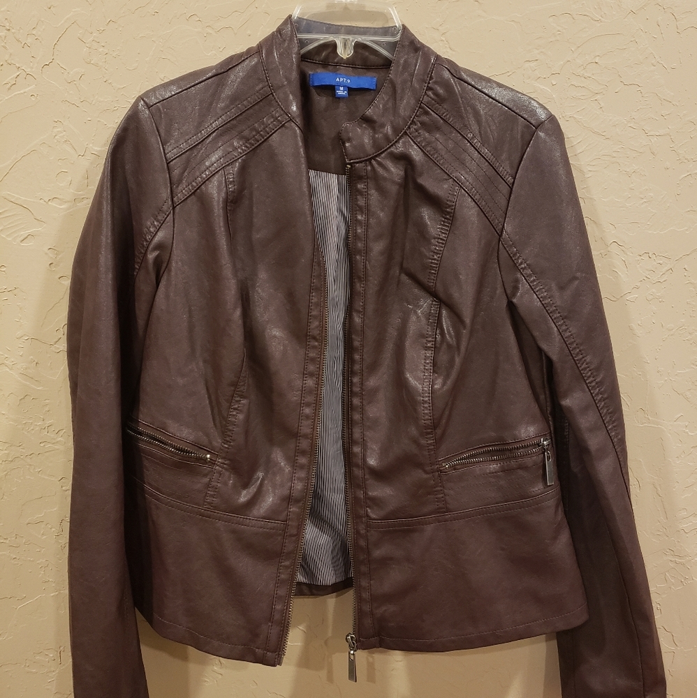 APT.9 Women's Burgundy Leather Jacket